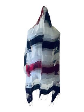 🧣 100% silk Indian hand-loomed  sheer stripe scarf / small texture